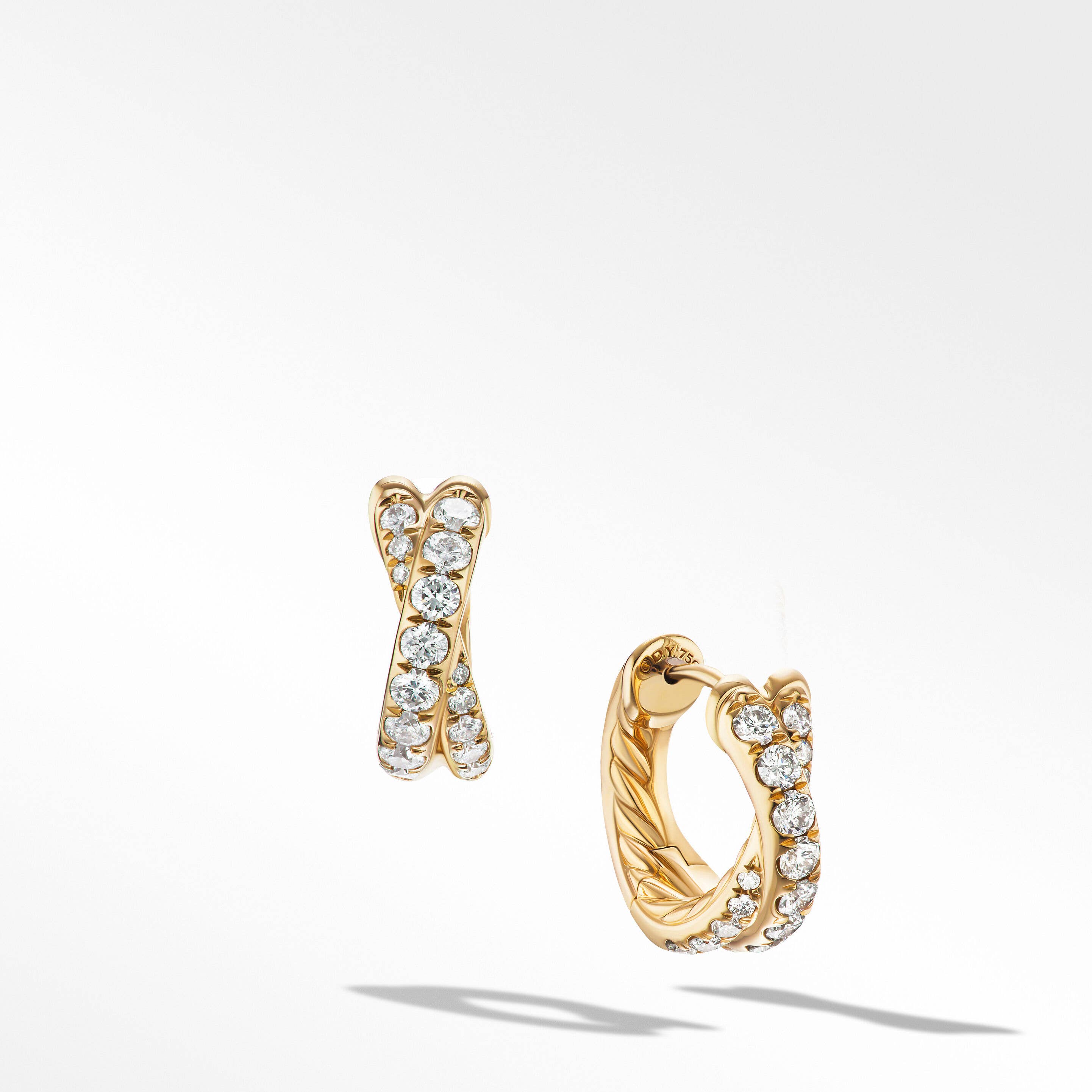 Pavé Crossover Hoop Earrings in 18K Yellow Gold with Diamonds