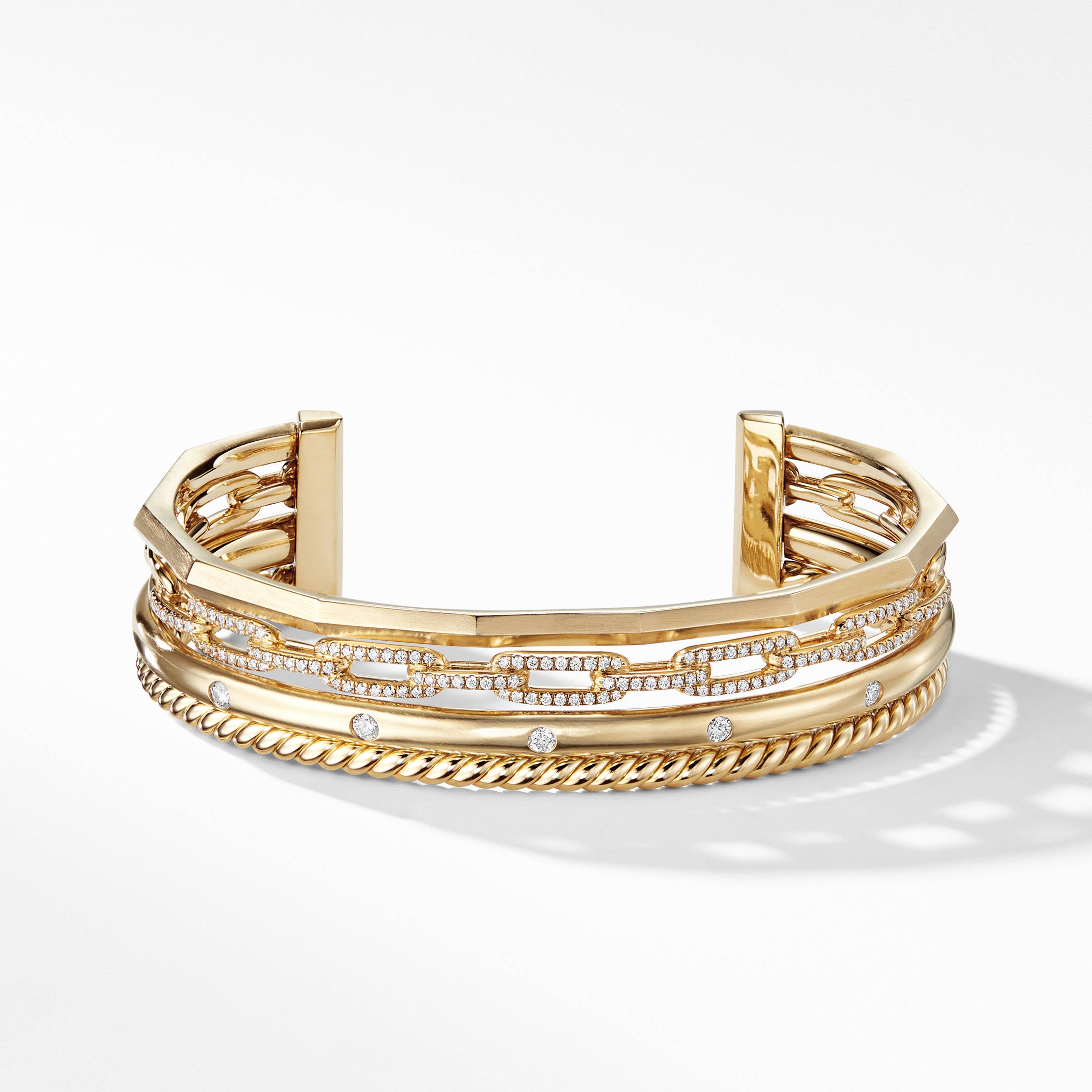 Stax Four Row Cuff Bracelet in 18K Yellow Gold with Pavé Diamonds