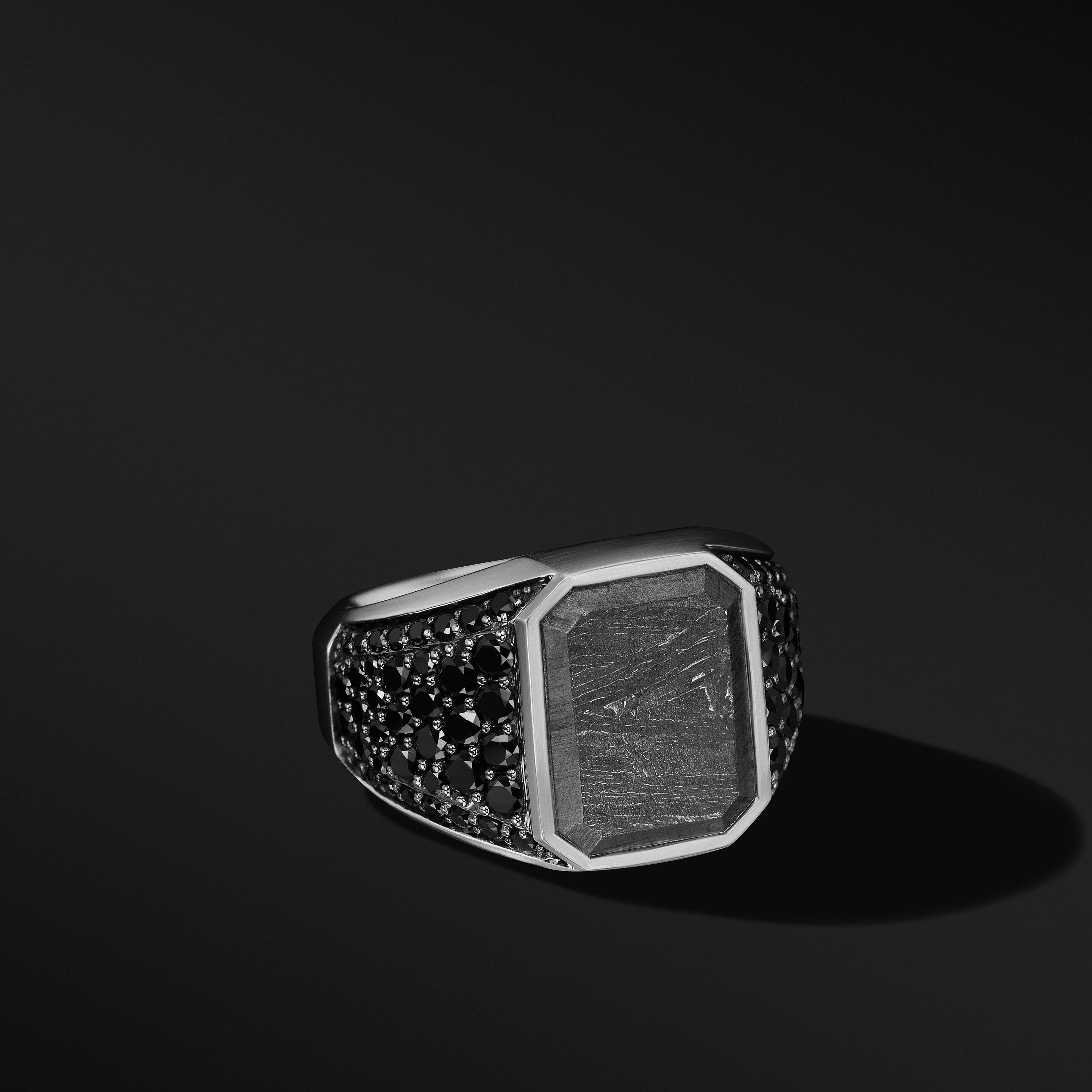 Heirloom Signet Ring with Meteorite and Pavé Black Diamonds
