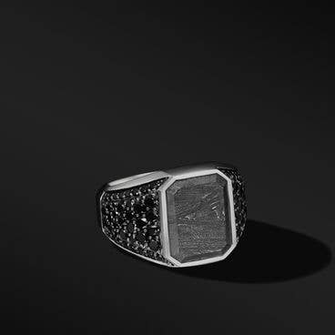 Heirloom Signet Ring in Sterling Silver with Meteorite and Pavé Black Diamonds