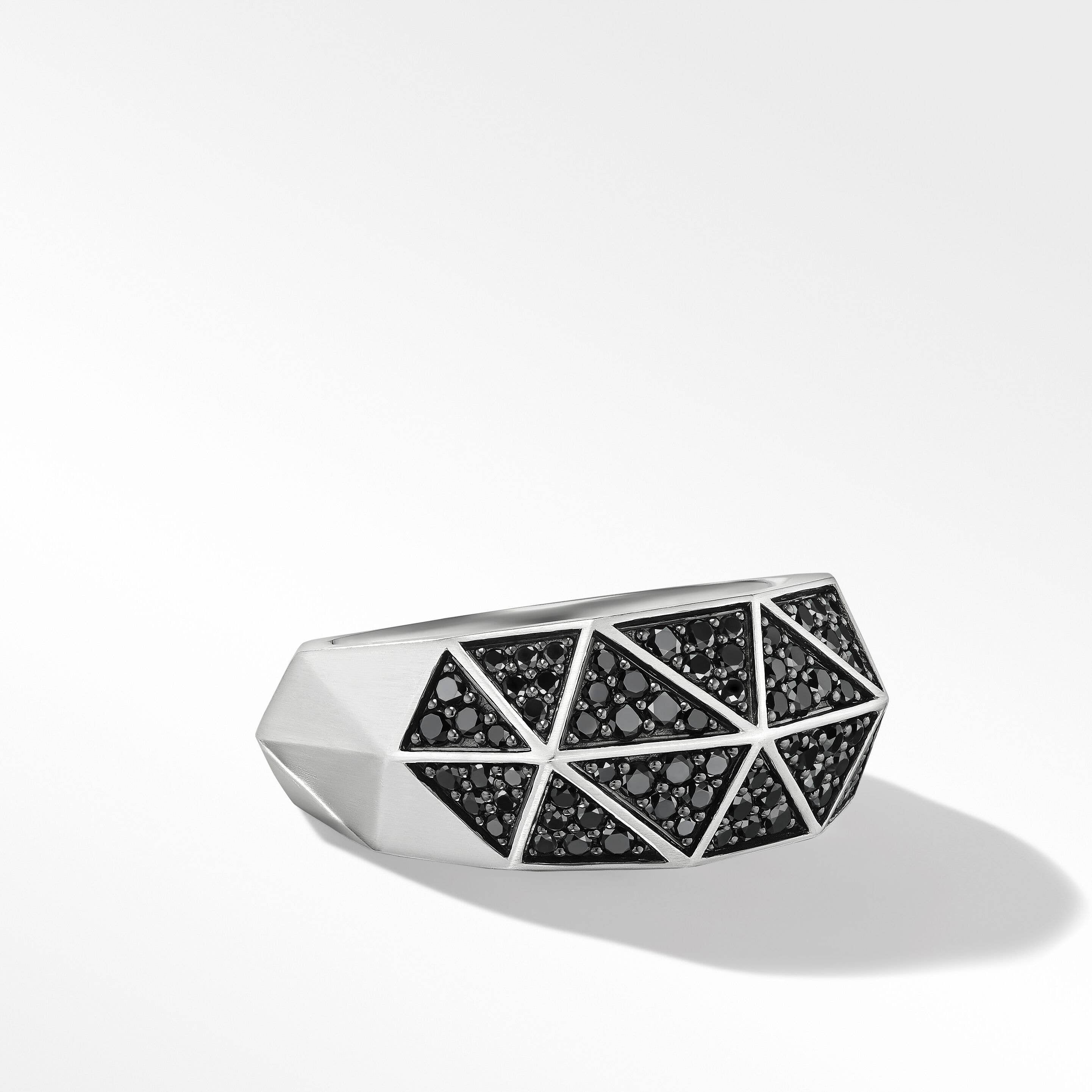 Torqued Faceted Signet Ring in Sterling Silver with Pavé Black Diamonds