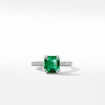 DY Eden Pavé Engagement Ring in Platinum with Green Emerald, Emerald