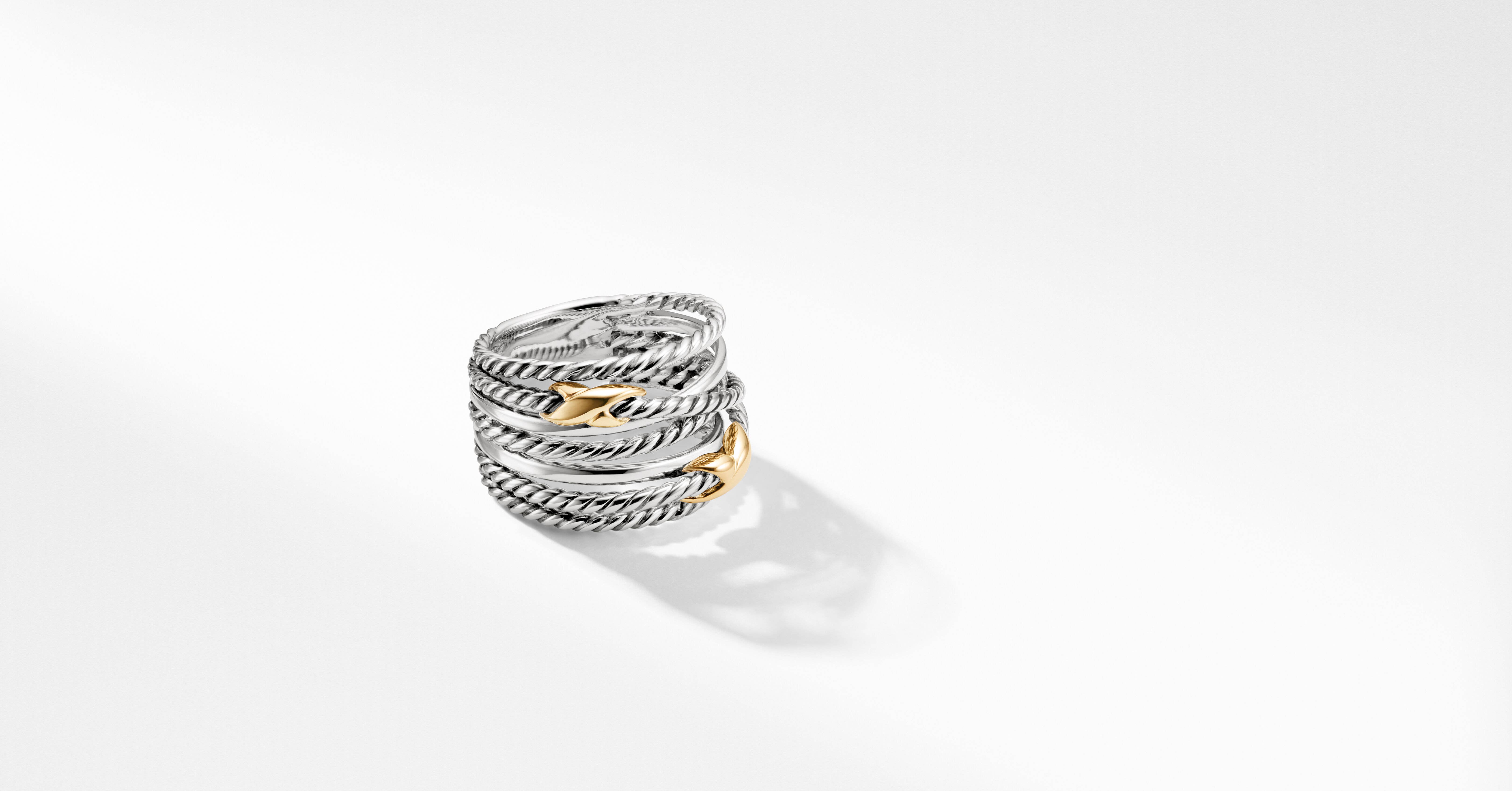 Double X Crossover Ring in Sterling Silver with 18K Yellow Gold