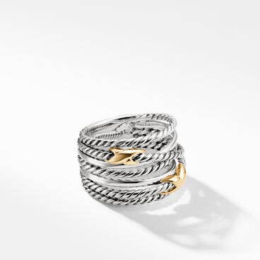 Double X Crossover Ring in Sterling Silver with 18K Yellow Gold