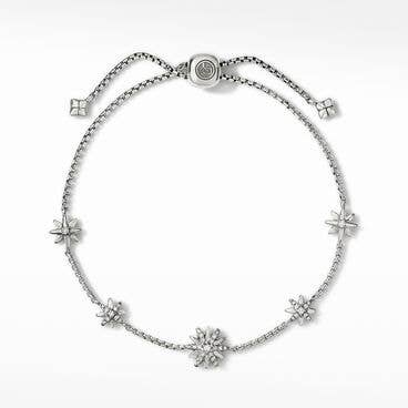 Petite Starburst Station Chain Bracelet in Sterling Silver with Pavé Diamonds