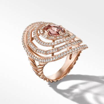 Stax Stone Ring in 18K Rose Gold with Morganite and Full Pavé Diamonds
