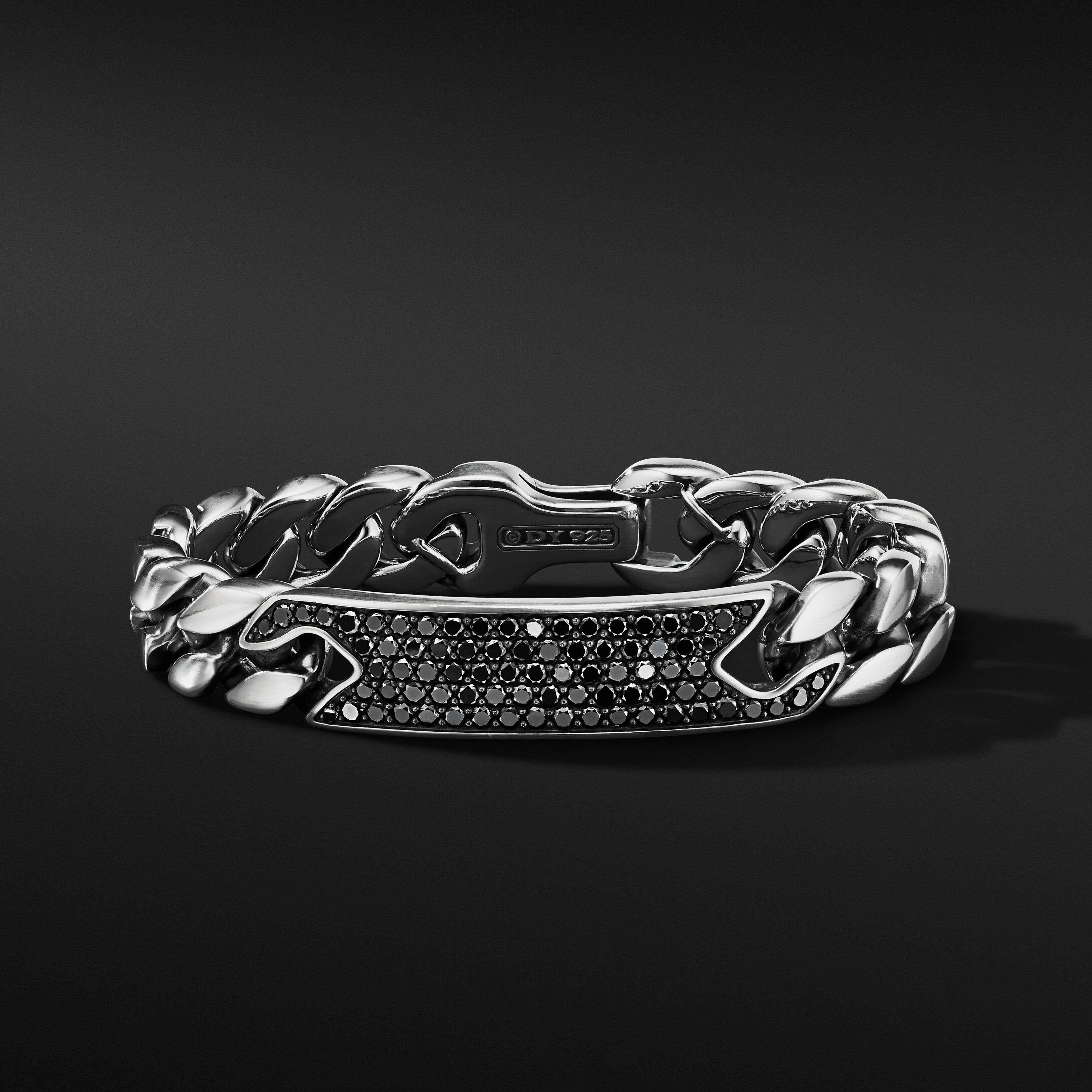 Curb Chain Link Bracelet with Pavé Black and Cognac Diamonds and Color Change Garnets