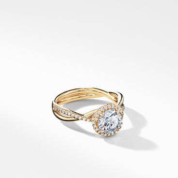DY Infinity Half Pavé Halo Engagement Ring in 18K Yellow Gold, Round 