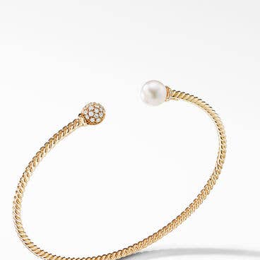 Petite Solari Bead and Pearl Bracelet in 18K Yellow Gold with Pavé Diamonds