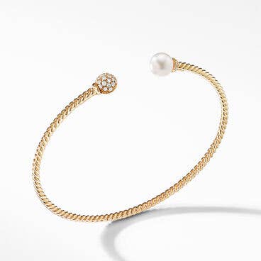Petite Solari Bead and Pearl Bracelet in 18K Yellow Gold with Pavé Diamonds