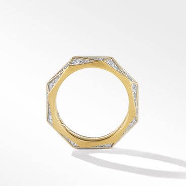 Torqued Faceted Band Ring in 18K Yellow Gold with Pavé Diamonds