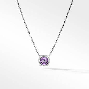 Petite Chatelaine® Pavé Bezel Pendant Necklace in Sterling Silver with Amethyst and Diamonds
