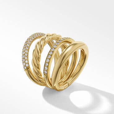 DY Mercer™ Multi Row Ring in 18K Yellow Gold with Pavé Diamonds
