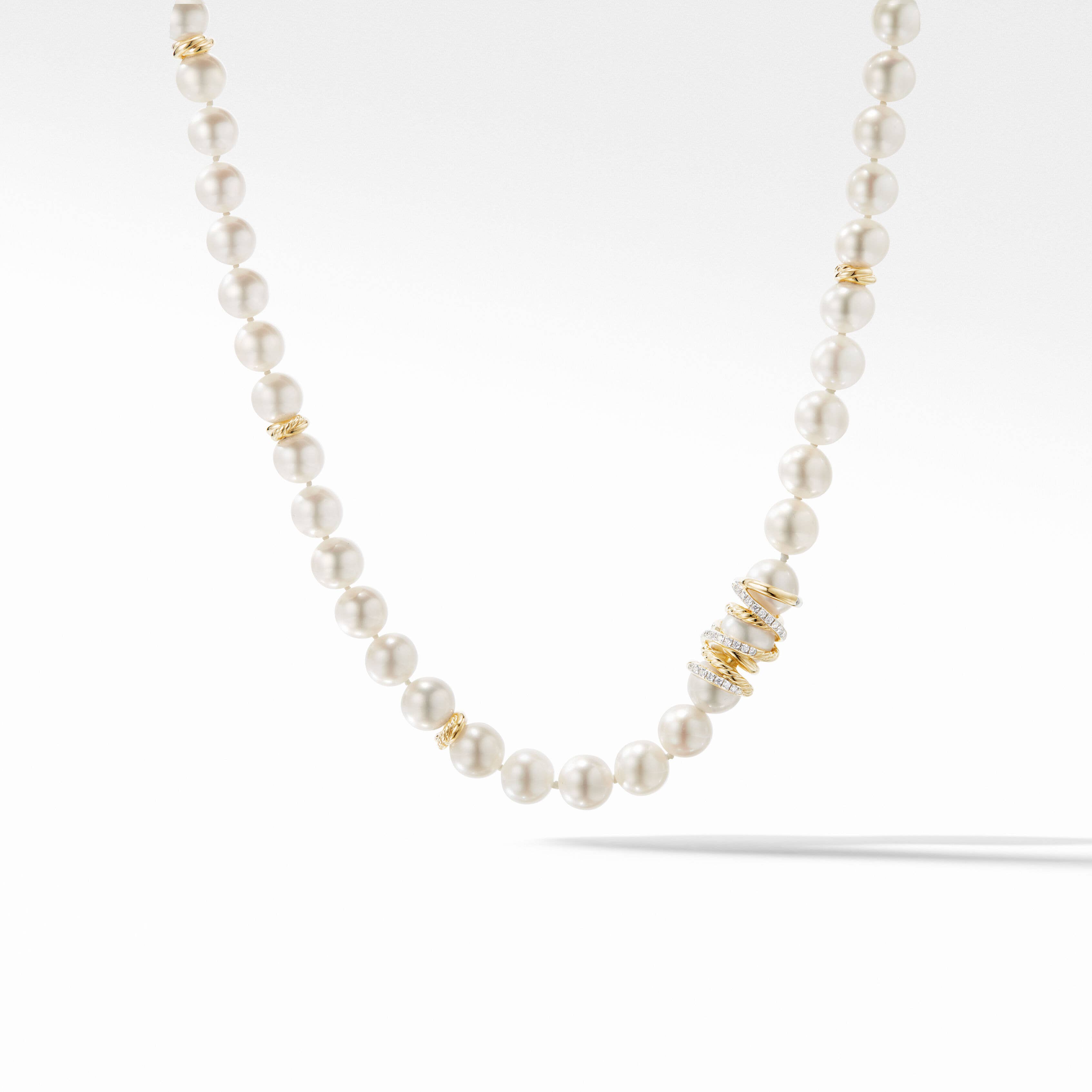 Helena Pearl Strand Necklace in 18K Yellow Necklace with Pavé Diamonds