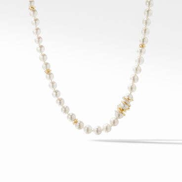 Helena Pearl Strand Necklace in 18K Yellow Necklace with Pavé Diamonds