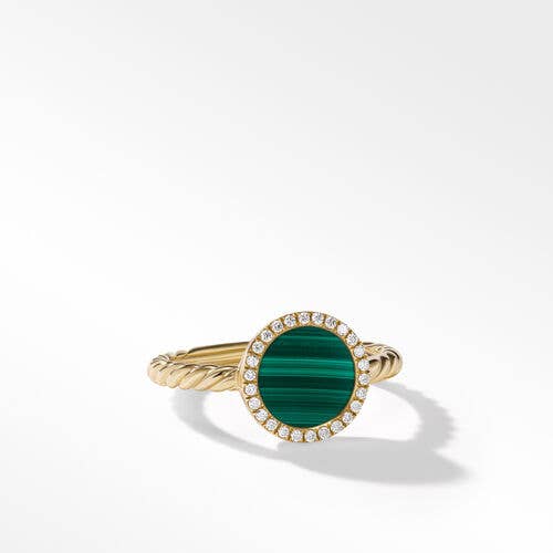 Petite DY Elements® Ring in 18K Yellow Gold with Malachite and Pavé Diamonds