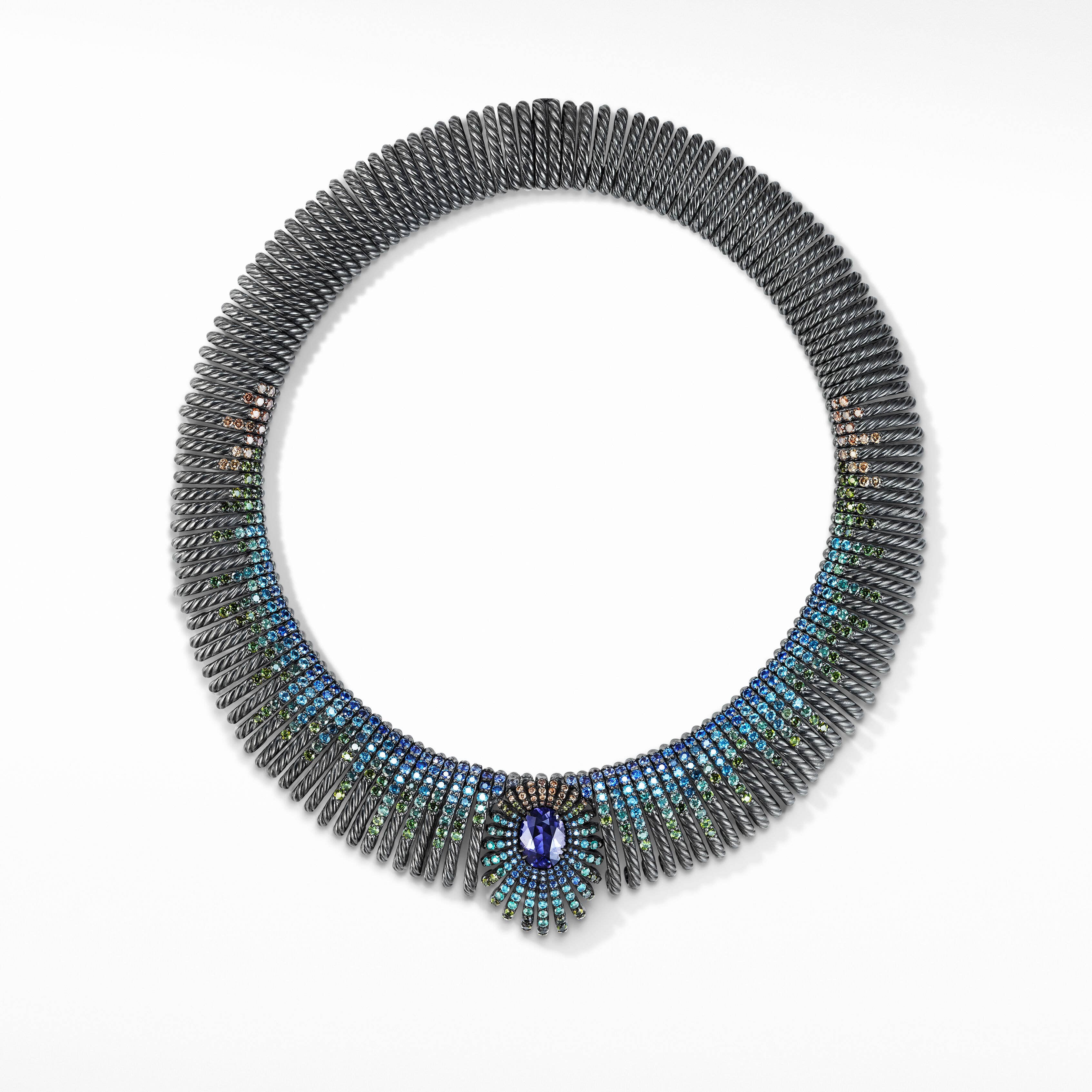 Tempo Peacock Necklace with Iolite, Hampton Blue Topaz, Green Tourmaline and Cognac Diamonds