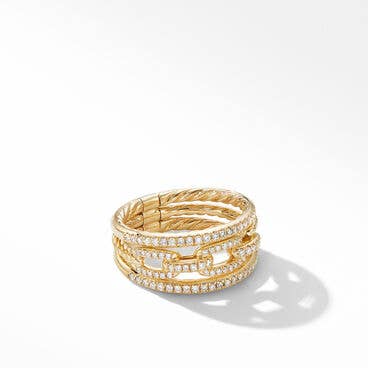 Stax Three Row Chain Link Ring in 18K Yellow Gold and Pavé Diamonds