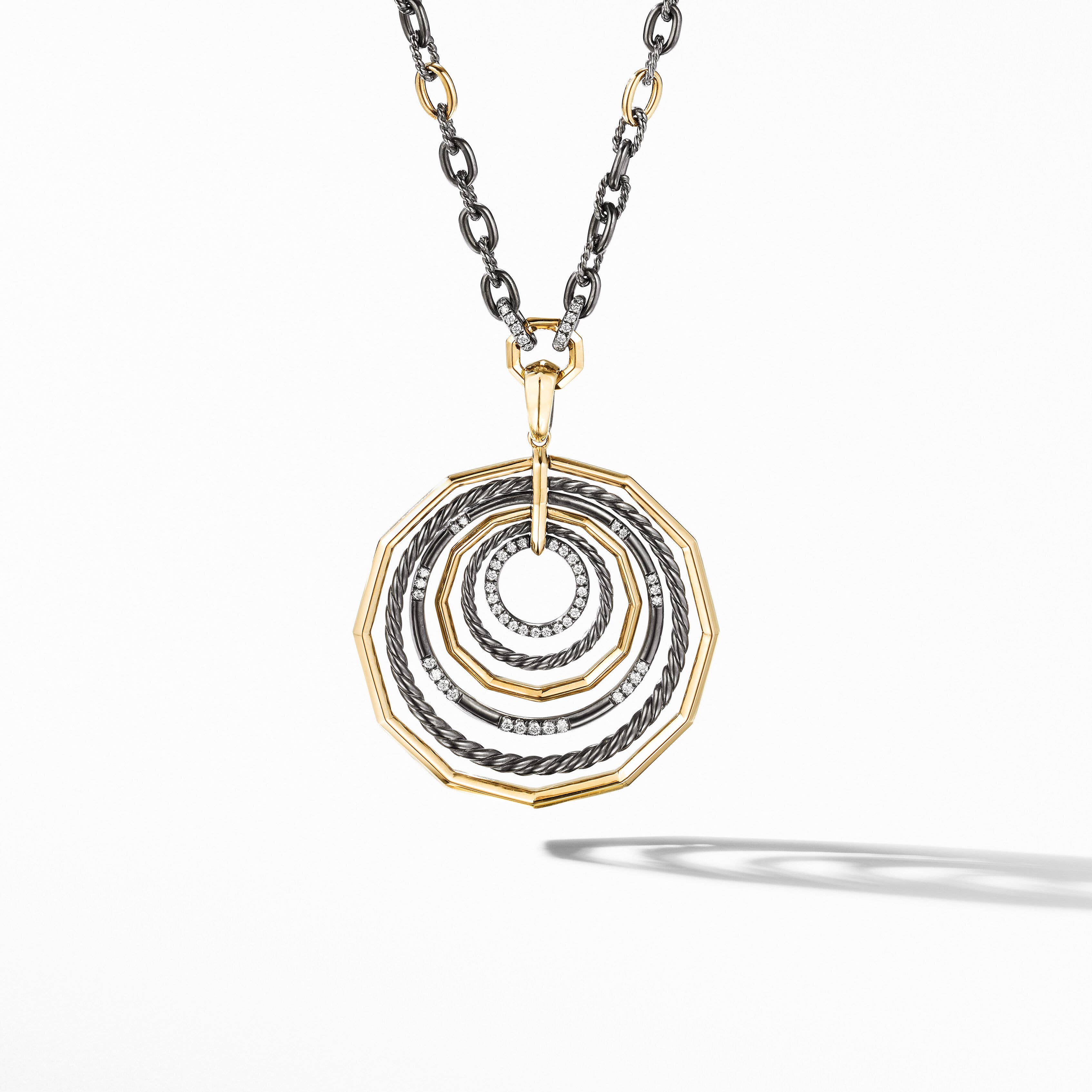 Stax Pendant Necklace in Blackened Silver with 18K Yellow Gold and Pavé Diamonds