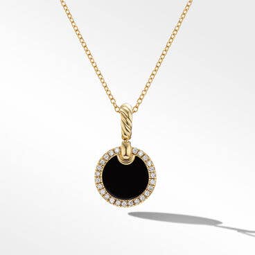 Petite DY Elements® Pendant Necklace in 18K Yellow Gold with Black Onyx and Pavé Diamonds