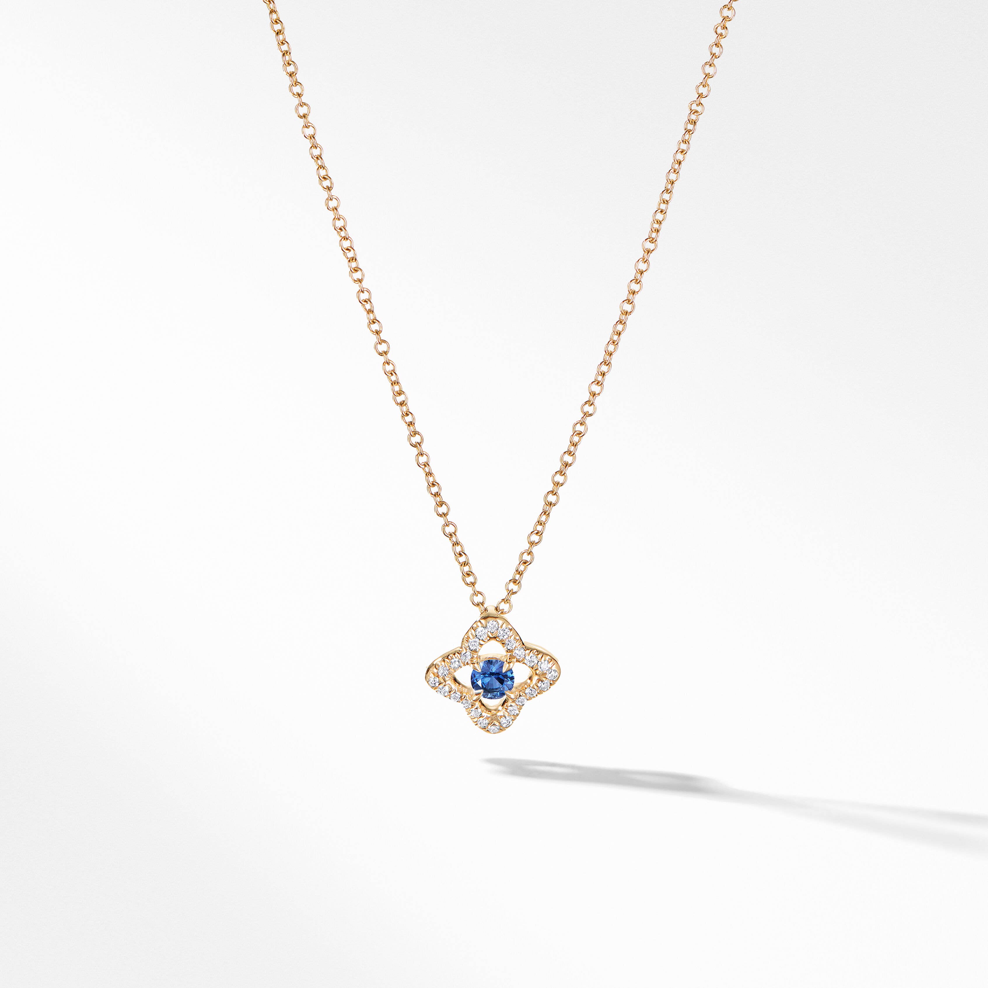 Venetian Quatrefoil® Necklace in 18K Yellow Gold with Blue Sapphire and Pavé Diamonds