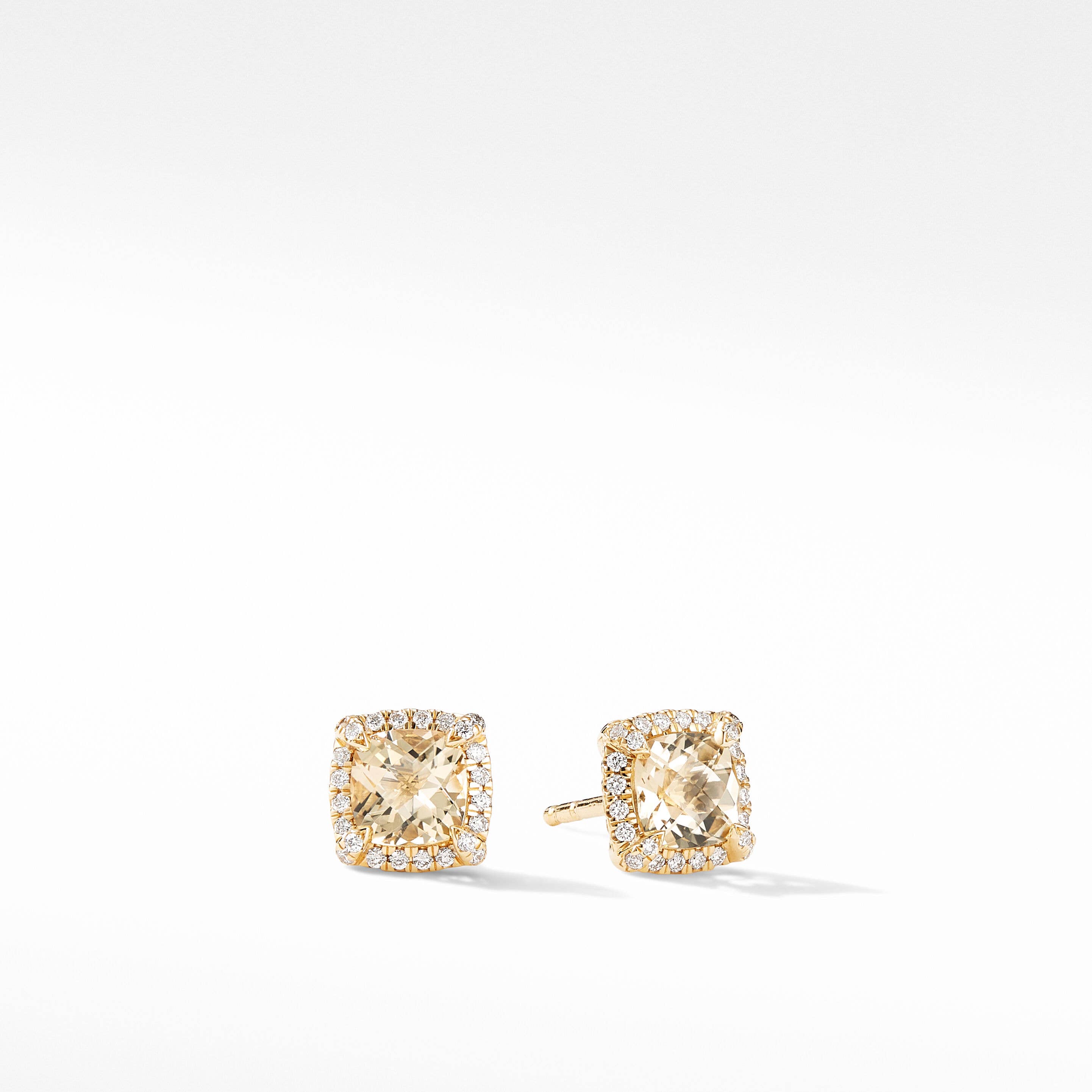 Petite Chatelaine® Pavé Bezel Stud Earrings in 18K Yellow Gold with Champagne Citrine and Diamonds