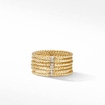 DY Origami Six Row Cable Ring in 18K Yellow Gold with Pavé Diamonds