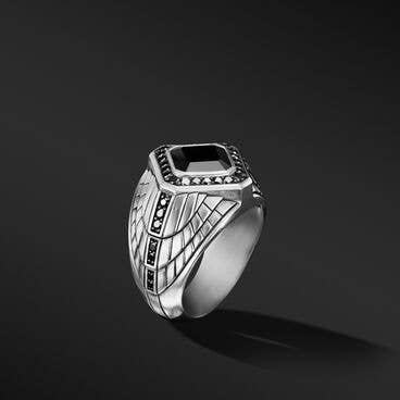 Empire Signet Ring in Sterling Silver with Black Onyx and Pavé Black Diamonds