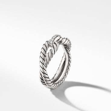 Cable Loop Band Ring in Sterling Silver with Pavé Diamonds