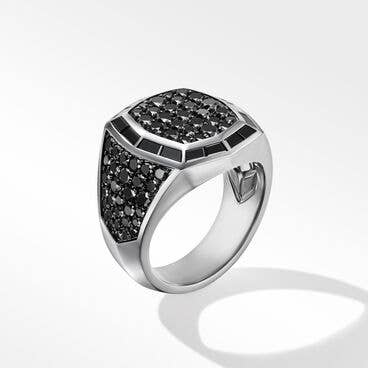 Streamline® Signet Ring in 18K White Gold with Black Diamonds
