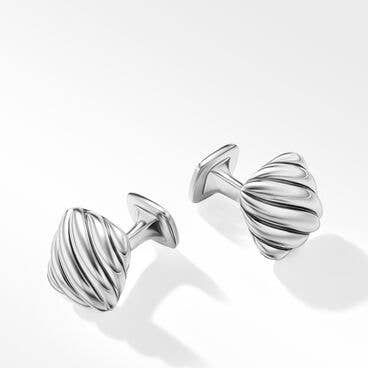 Sculpted Cable Cushion Cufflinks in Sterling Silver