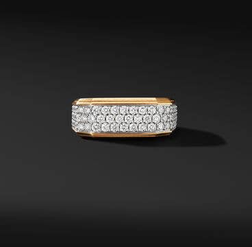 Roman Signet Ring in 18K Yellow Gold with Pavé Diamonds