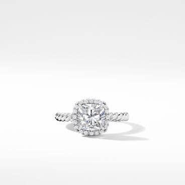 DY Cable Halo Engagement Ring in Platinum, Cushion