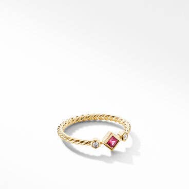 Cable Collectibles® Princess Ring in 18K Yellow Gold with Ruby and Diamonds