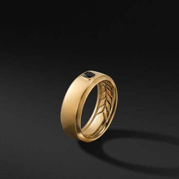Beveled Band Ring in 18K Yellow Gold with Center Black Diamond