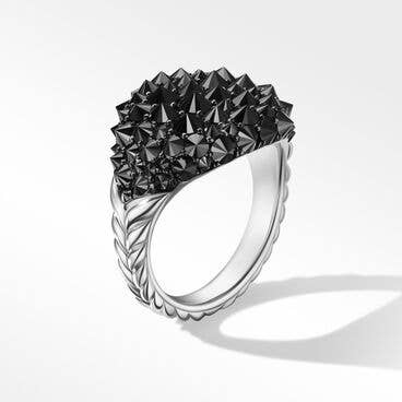 Chevron Pinky Ring in 18K White Gold with Reverse Set Pavé Black Diamonds