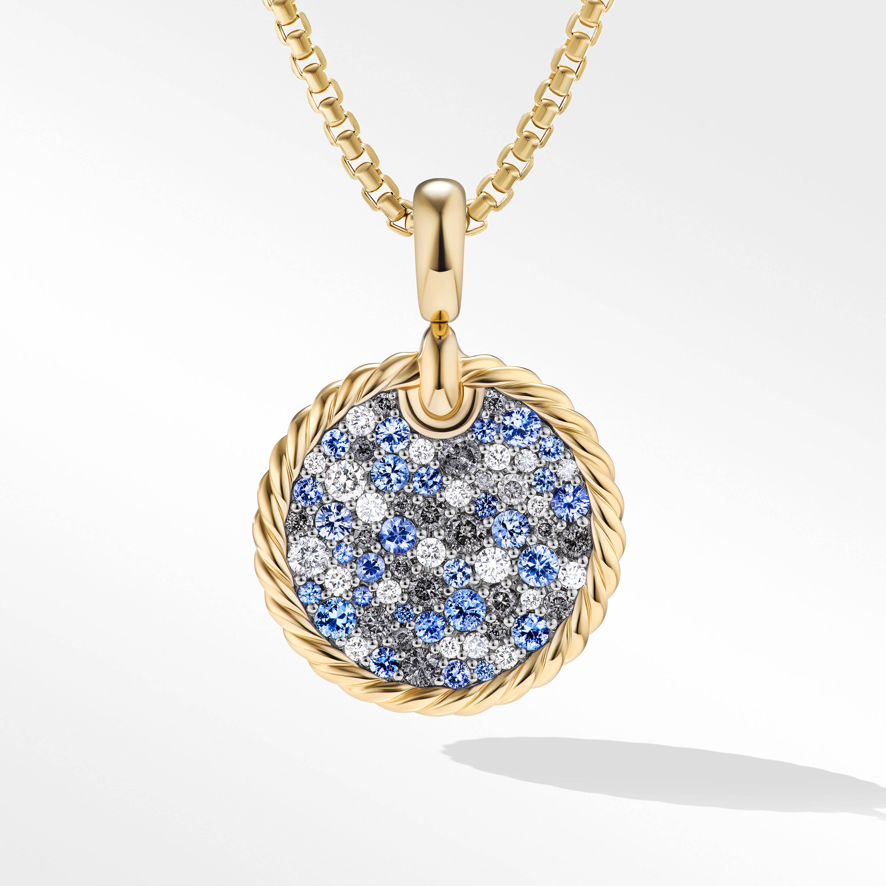 DY Elements® Air Pendant in 18K Yellow Gold with Pavé Diamonds and Blue Sapphires