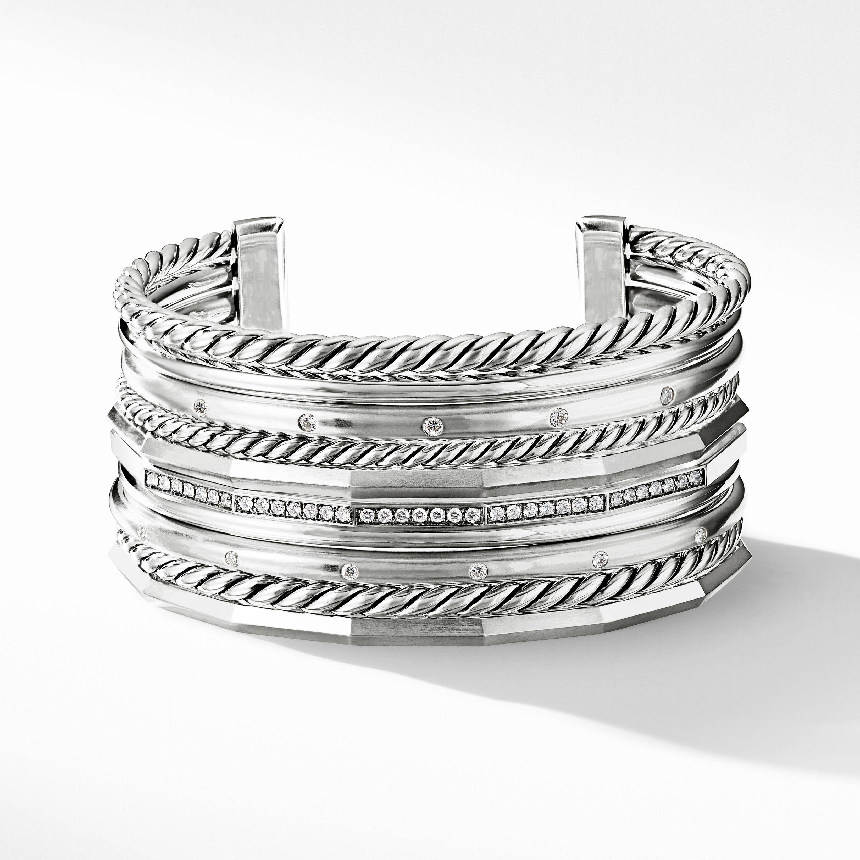 Stax Cuff Bracelet in Sterling Silver with Pavé Diamonds
