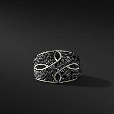 Armory® Cigar Band Ring in Sterling Silver with Pavé Black Diamonds