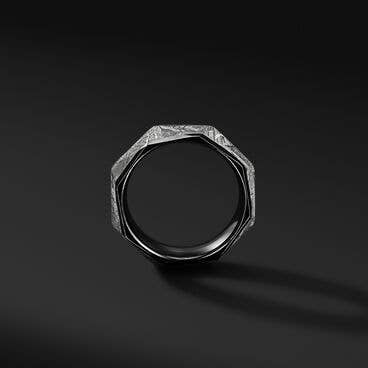 Torqued Faceted Band Ring in Black Titanium with Meteorite