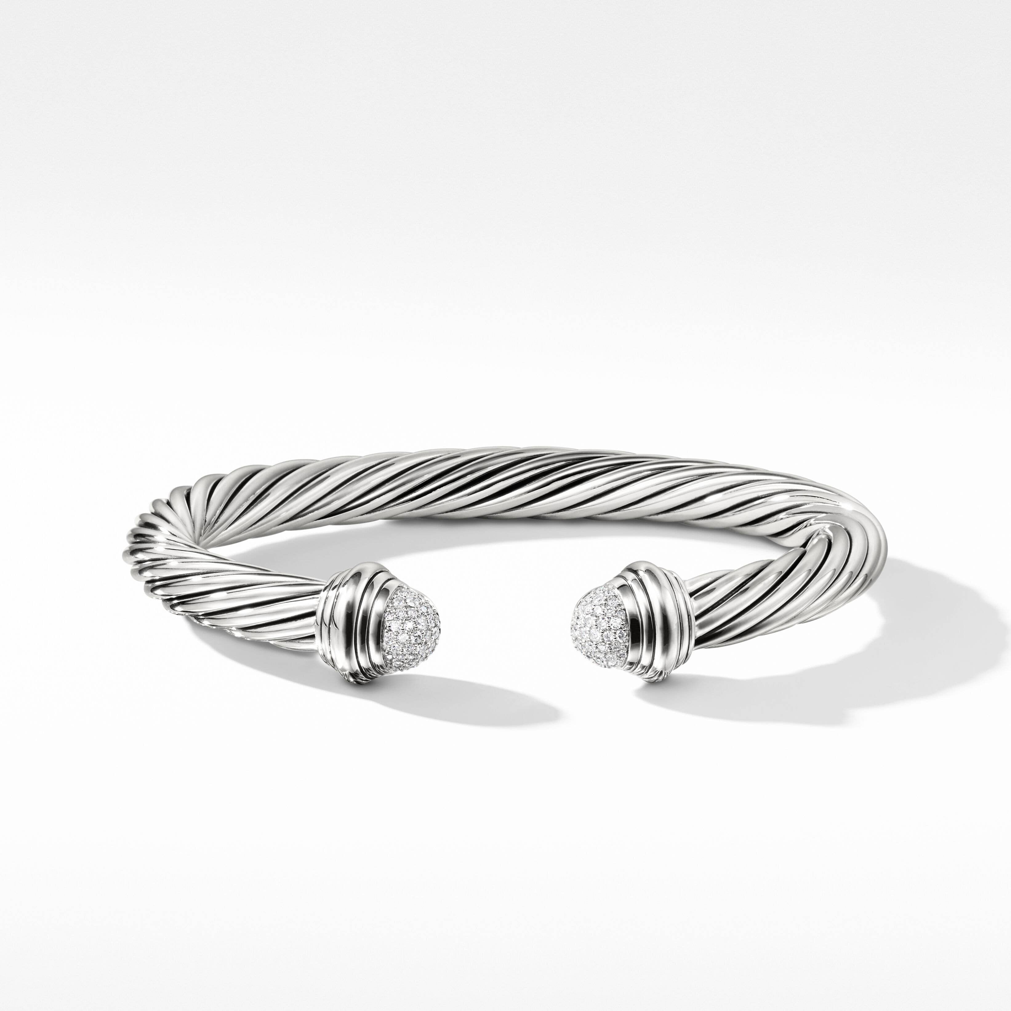 Cable Classics Bracelet in Sterling Silver with Pavé Diamond Domes