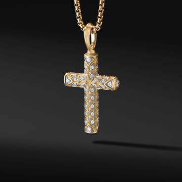 Chevron Cross Pendant in 18K Yellow Gold with Pavé Diamonds