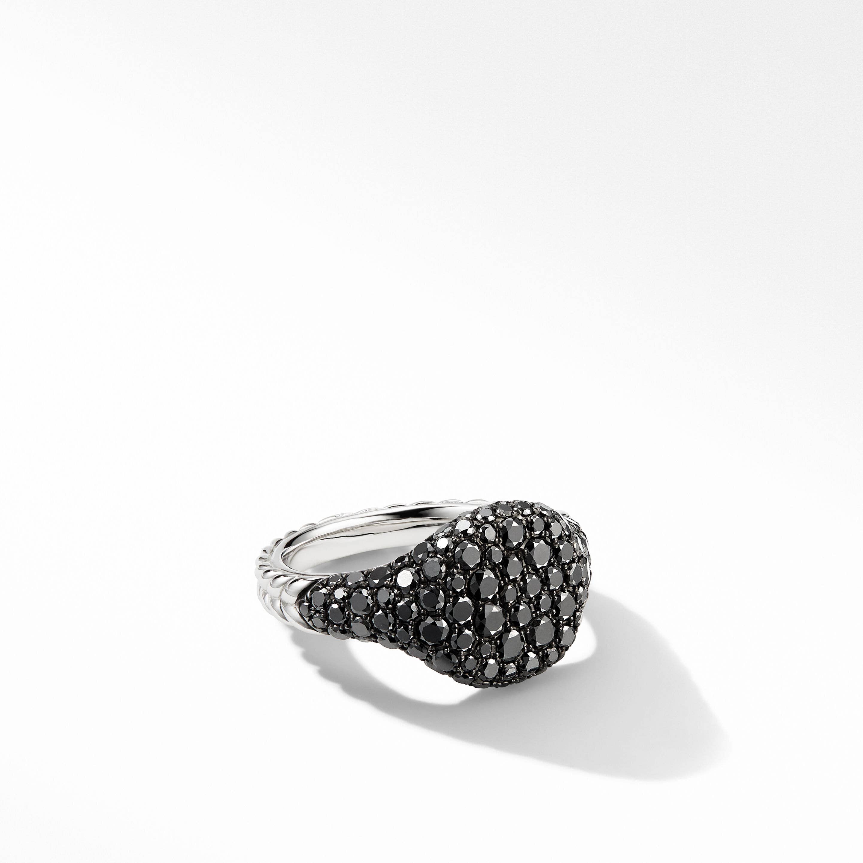 Chevron Pinky Ring in 18K White Gold with Pavé Black Diamonds