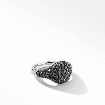 Chevron Pinky Ring in 18K White Gold with Diamonds, 10mm