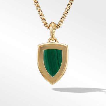 Shield Amulet in 18K Yellow Gold with Malachite and Pavé Emeralds