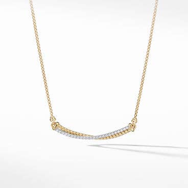 Crossover Bar Necklace in 18K Yellow Gold with Pavé Diamonds
