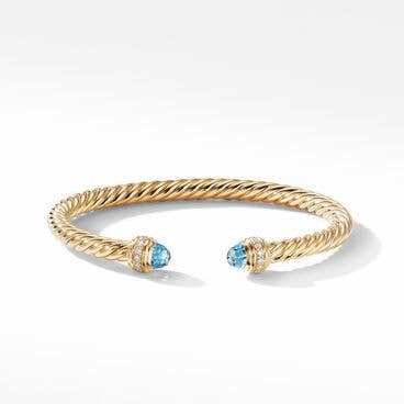 Cable Classics Bracelet in 18K Yellow Gold with Blue Topaz and Pavé Diamonds