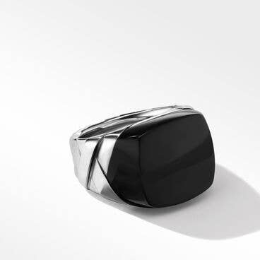 Cairo Mummy Wrap Signet Ring in Sterling Silver with Black Onyx