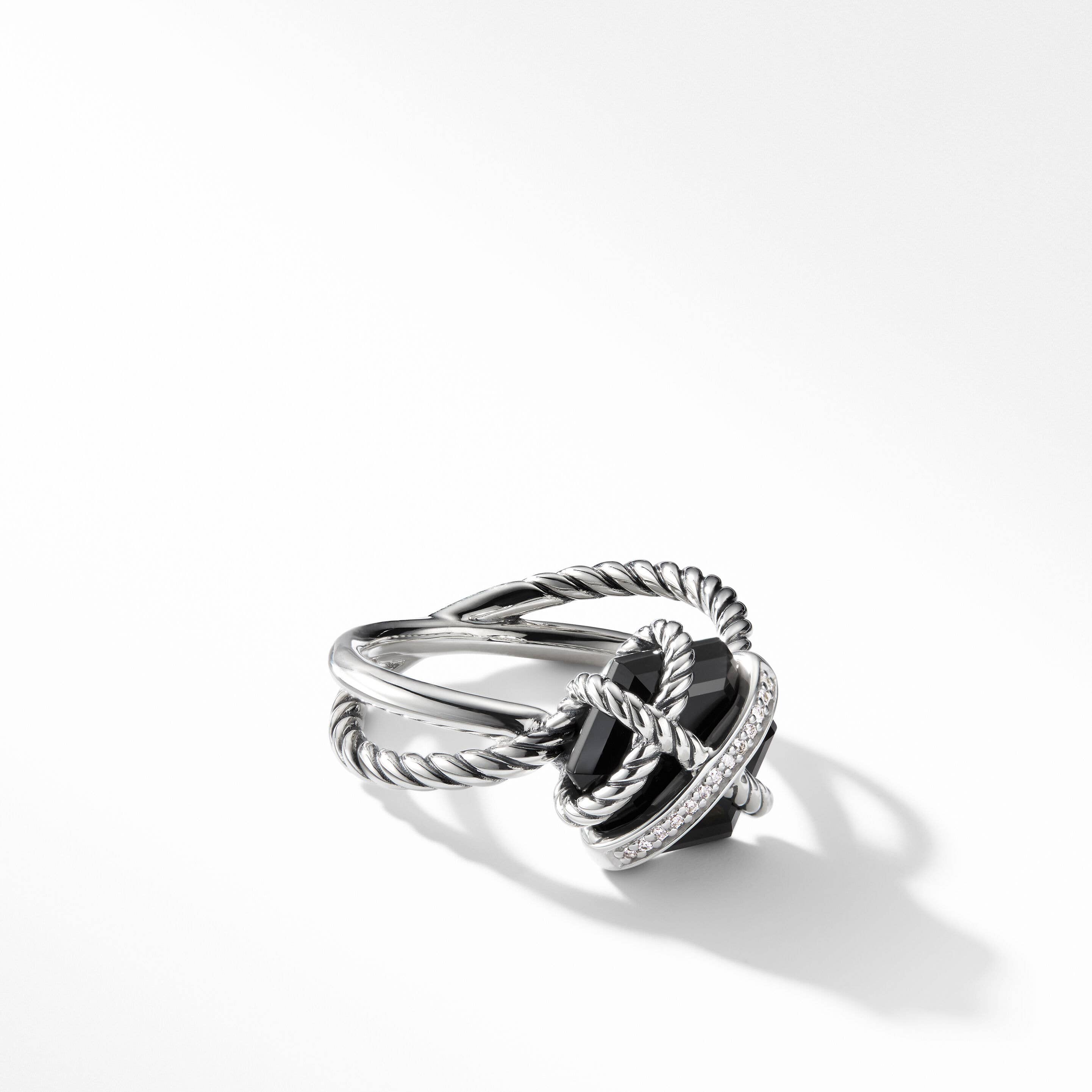 Cable Wrap Ring in Sterling Silver with Black Onyx and Pavé Diamonds