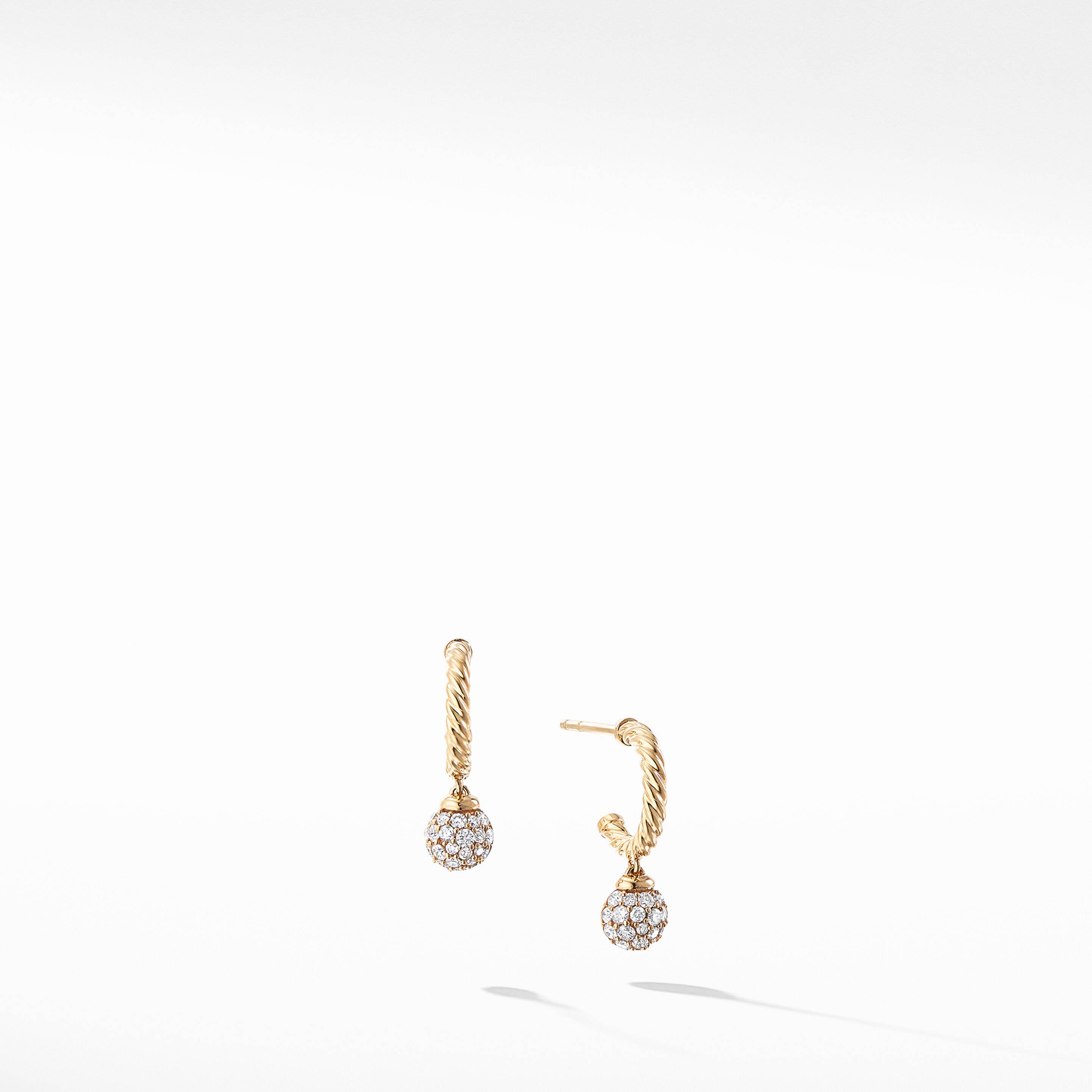 Petite Solari Hoop Drop Earrings in 18K Yellow Gold with Pavé Diamonds